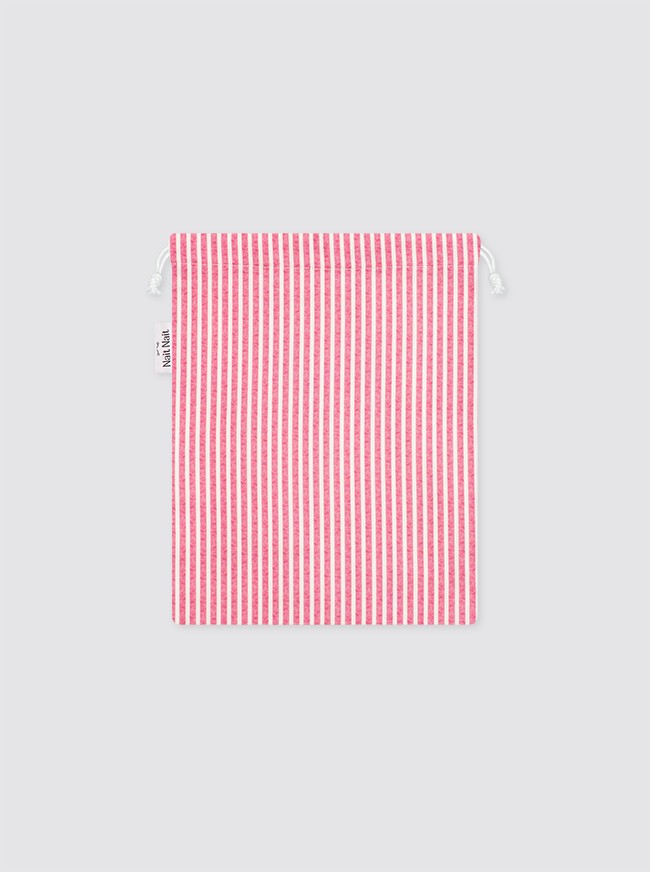 Petit sac rayé, bougie rose fraise