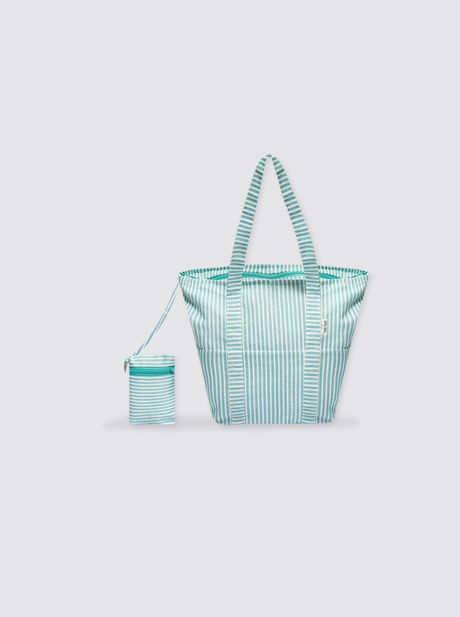 Bolsa de Playa Pequeña Rayas Candela verde agua