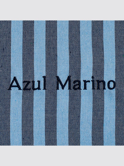 Denim and Light Blue Striped Travel Bag
