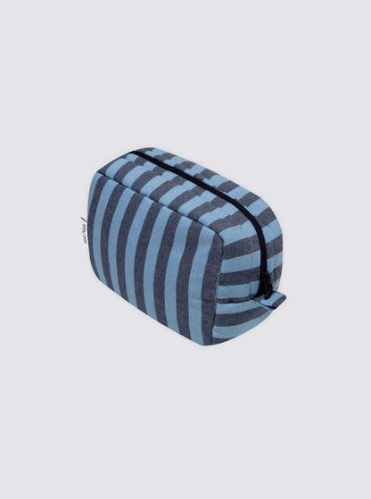 Petite trousse de toilette rayée en denim et bleu clair