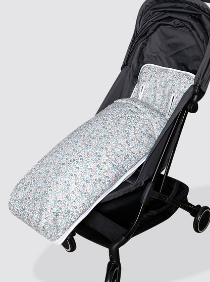 Lightweight Stroller Cover with Footmuff, Flowers Inés Blue