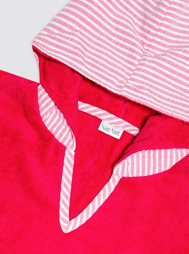 Poncho de plage avec poche, rayé, rose fraise