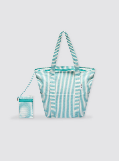 Large Beach Bag with Green Stripes 