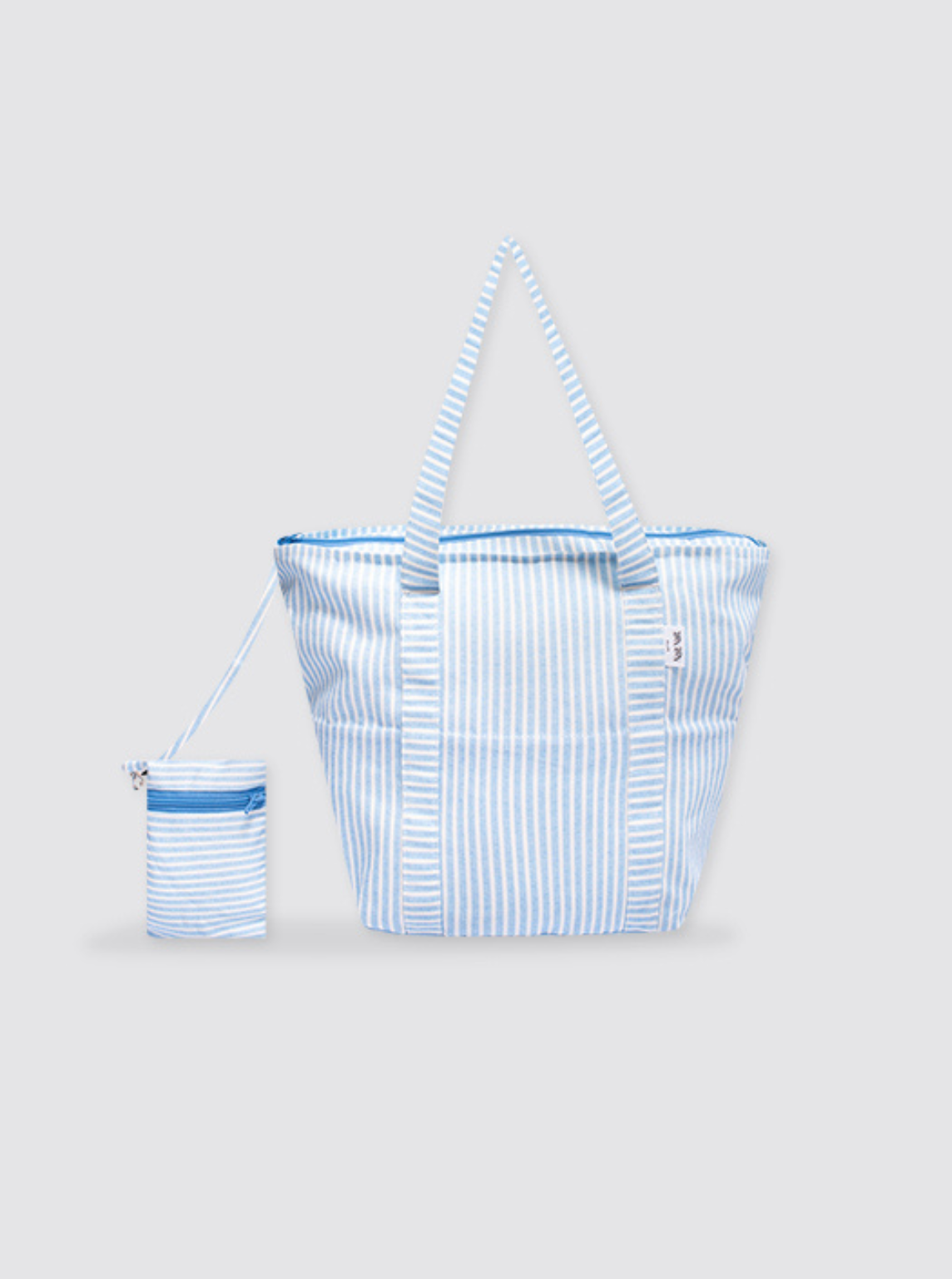 Large Beach Bag with Light Blue Stripes 