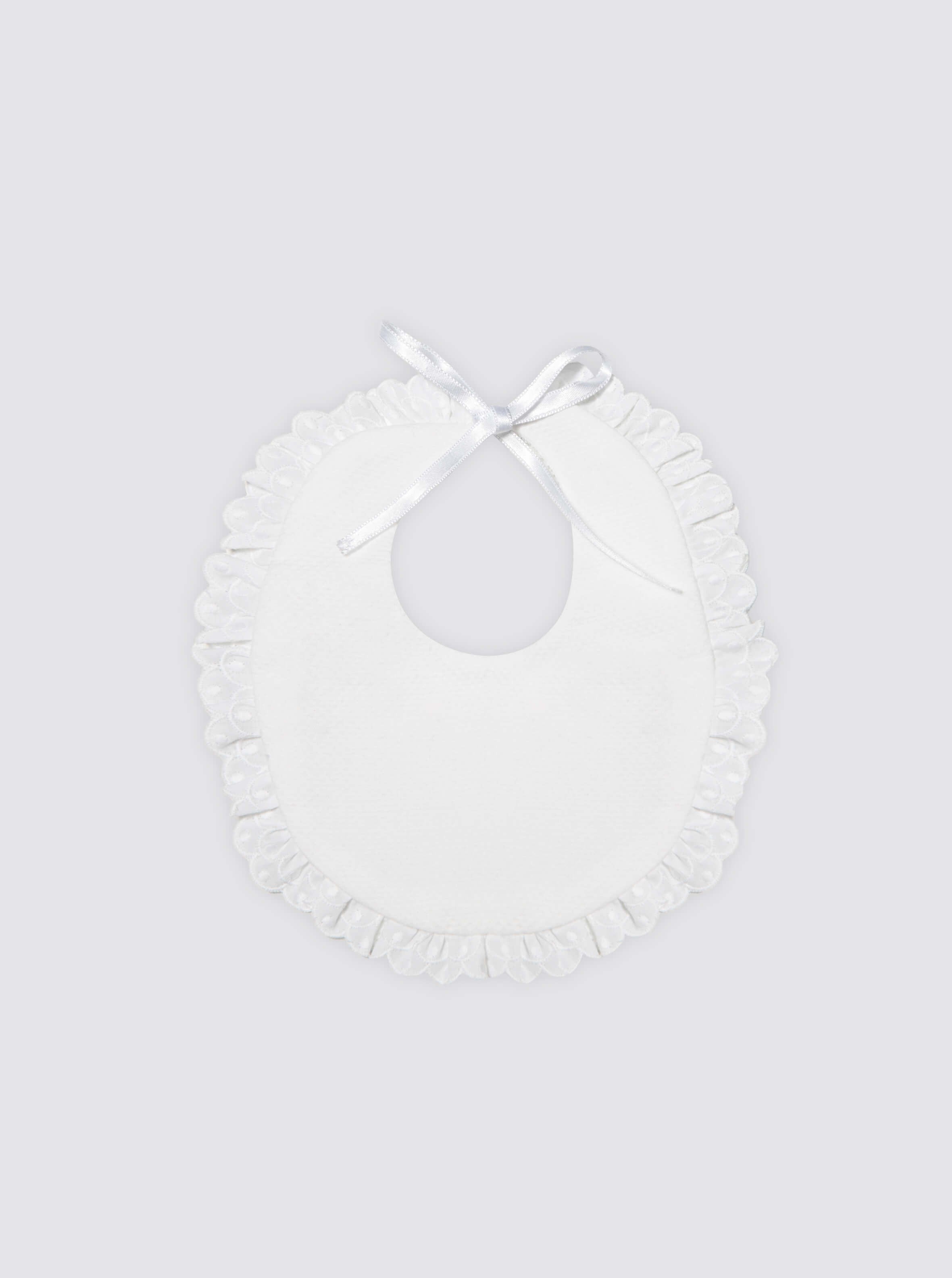 Round Bib with Double Embroidered Trim and Waterproof Terry Cloth 