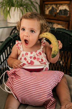 Petit sac rayé, bougie rose fraise