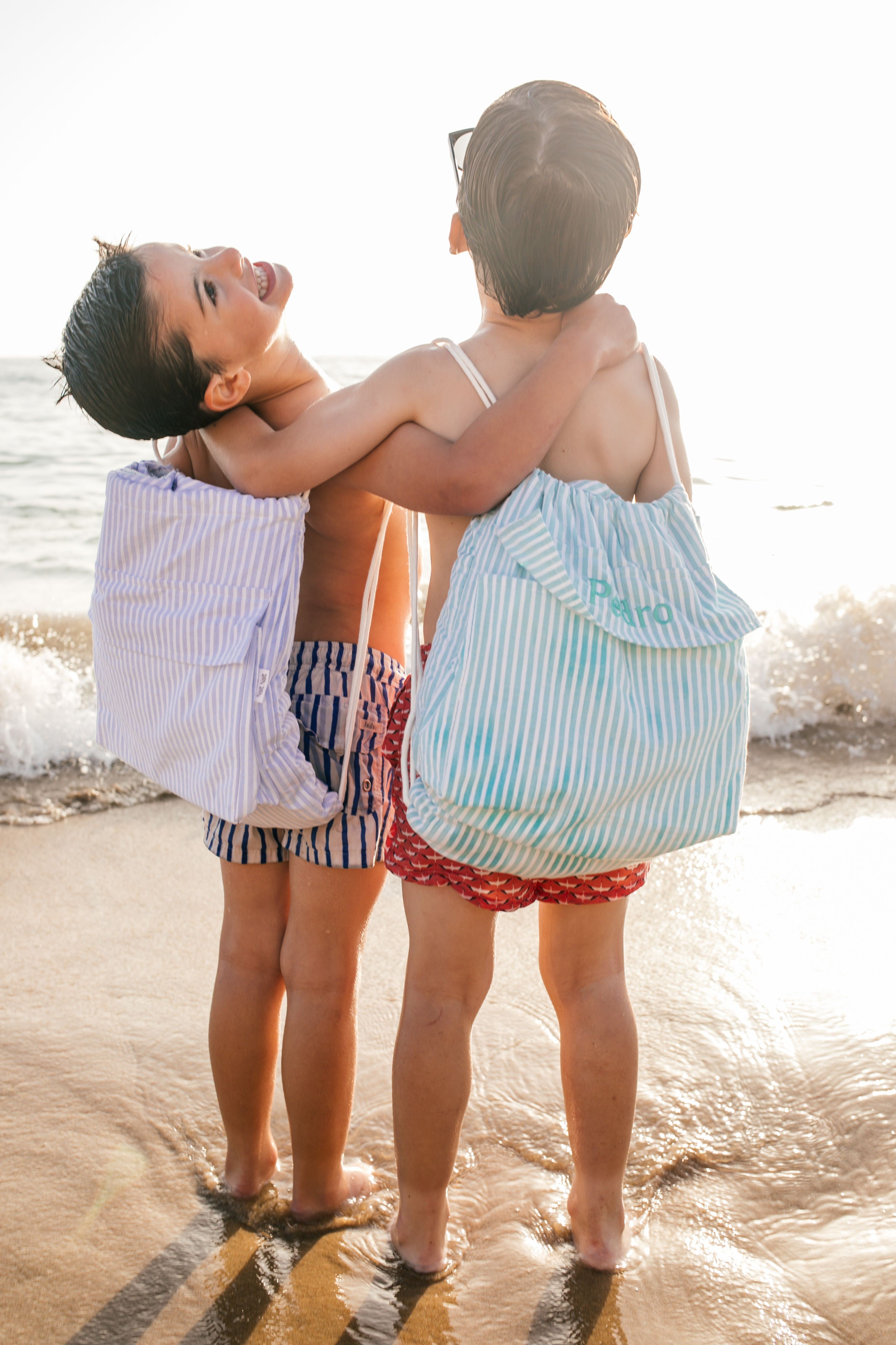 Sac de plage rayé vert bougie 