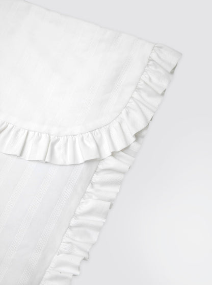 Mini Crib/Moses Basket Quilted Duvet with Embroidered Stripes, Ruffle, and Removable Batting