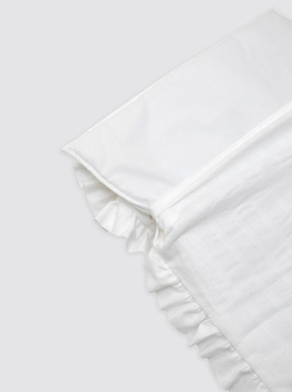 Mini Crib/Moses Basket Quilted Duvet with Embroidered Stripes, Ruffle, and Removable Batting
