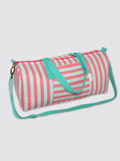 Sac de sport rayé en denim vert et rose