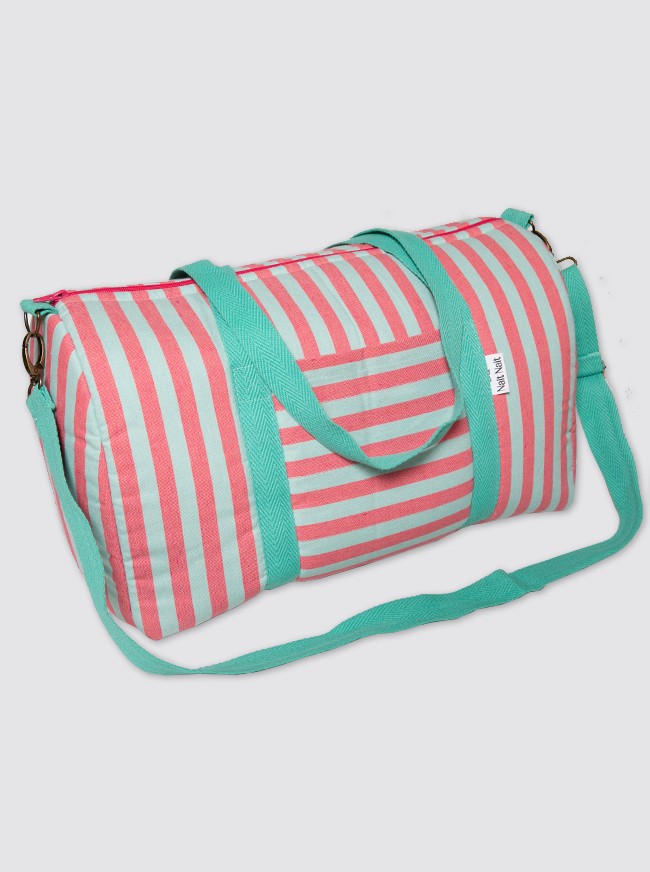 Bolsa de Viaje Rayas Denim Verde y Rosa