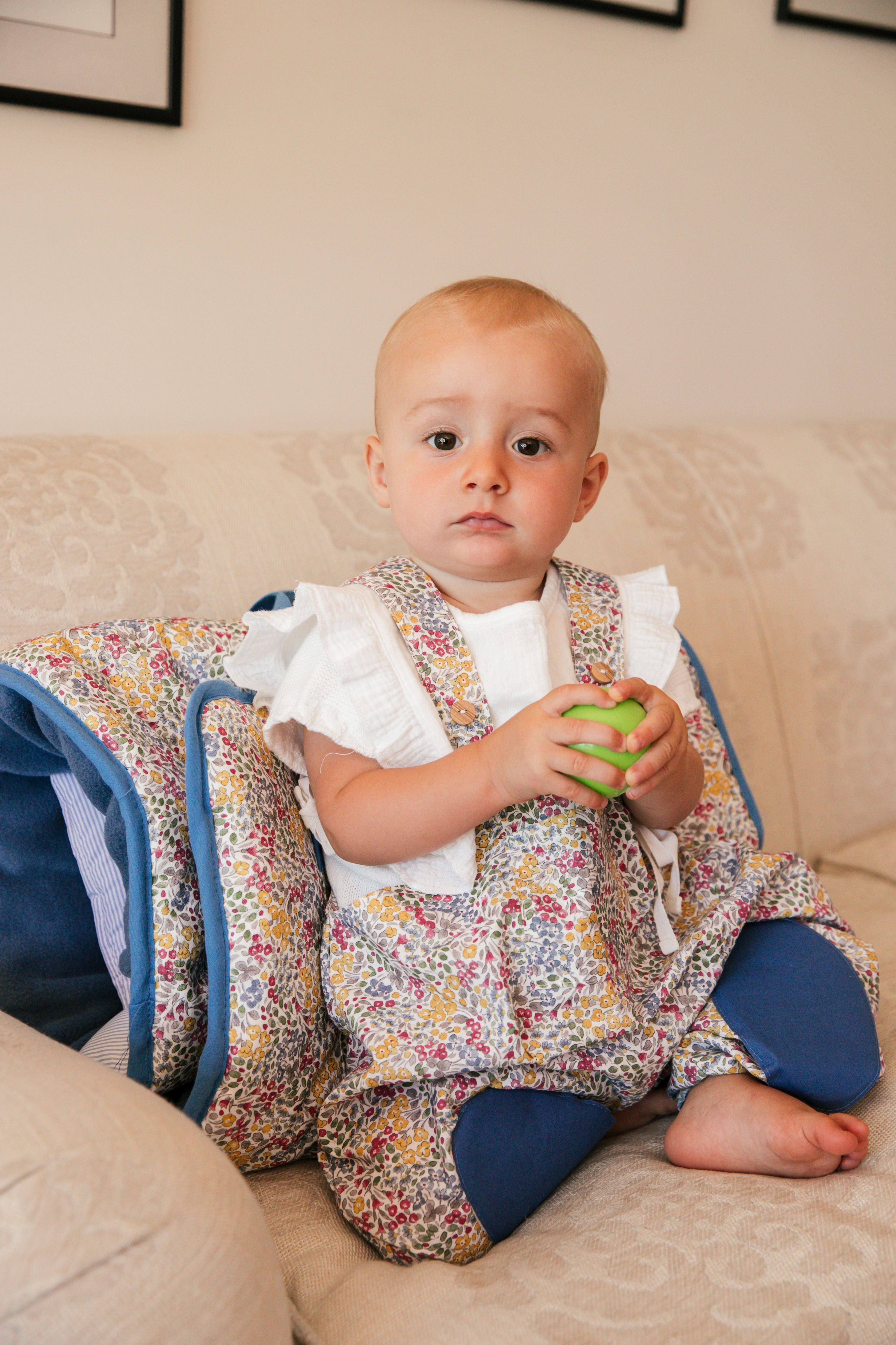 Mimosa Flowers Crawling Bib Knee Pad Blue