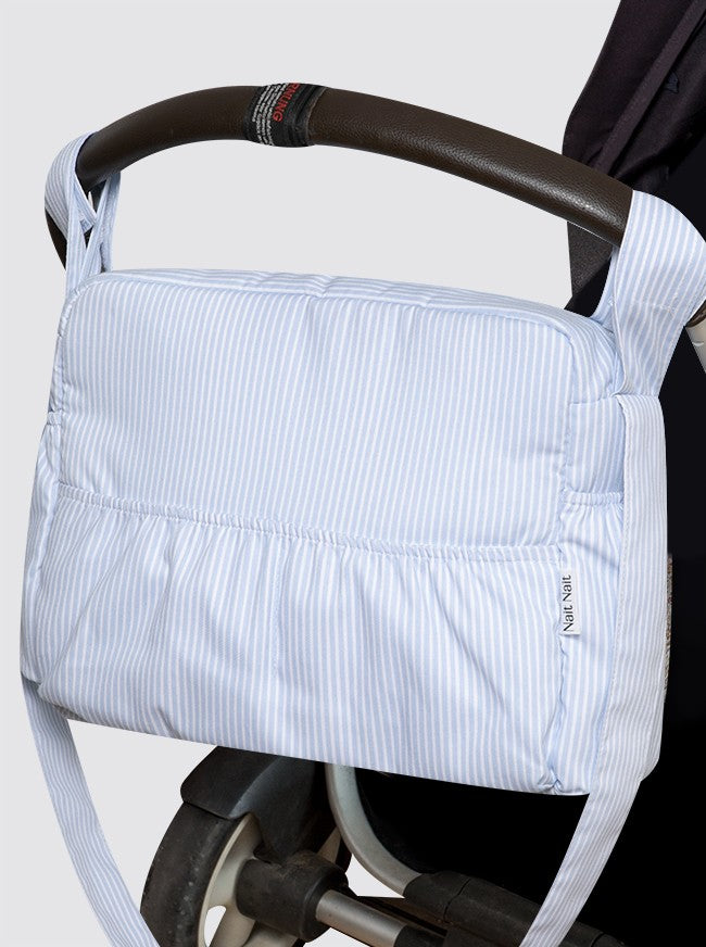 Grand sac cabas en piqué à rayures bleu clair