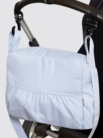 Large Piqué Shopping Bag with Light Blue Stripes