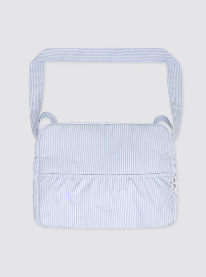 Large Piqué Shopping Bag with Light Blue Stripes