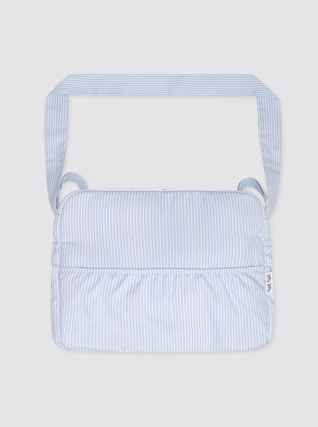 Large Piqué Shopping Bag with Light Blue Stripes