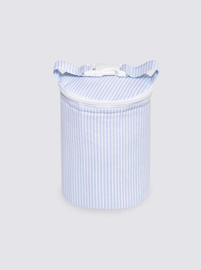 Sac isotherme en piqué à rayures bleu clair