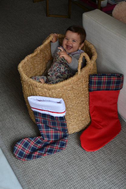 Red Corduroy and Tartan Christmas Stocking