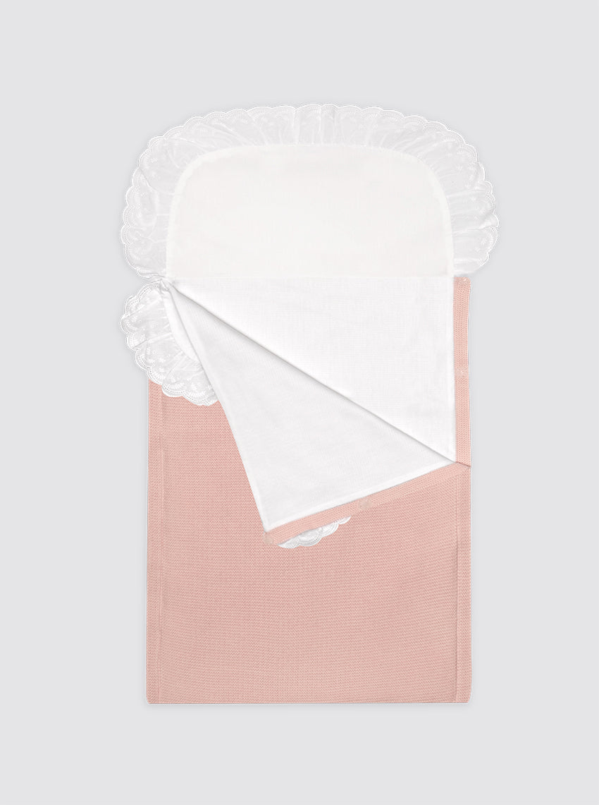 Saco de algodón con sábana rosa bebé