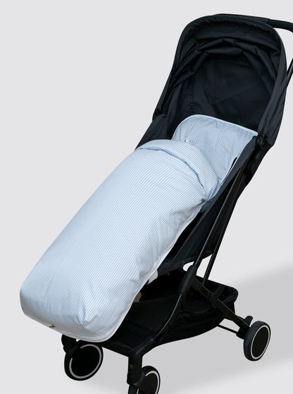 Lightweight Stroller Cover with Footmuff, Piqué Light Blue Stripes
