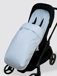 Dragonfly Stroller Cover with Footmuff, Light Blue Striped Piqué