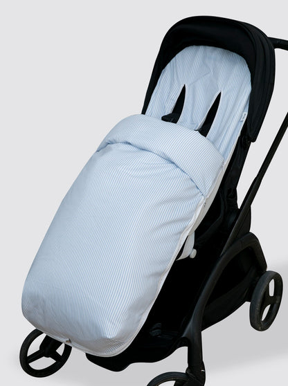 Dragonfly Stroller Cover with Footmuff, Light Blue Striped Piqué