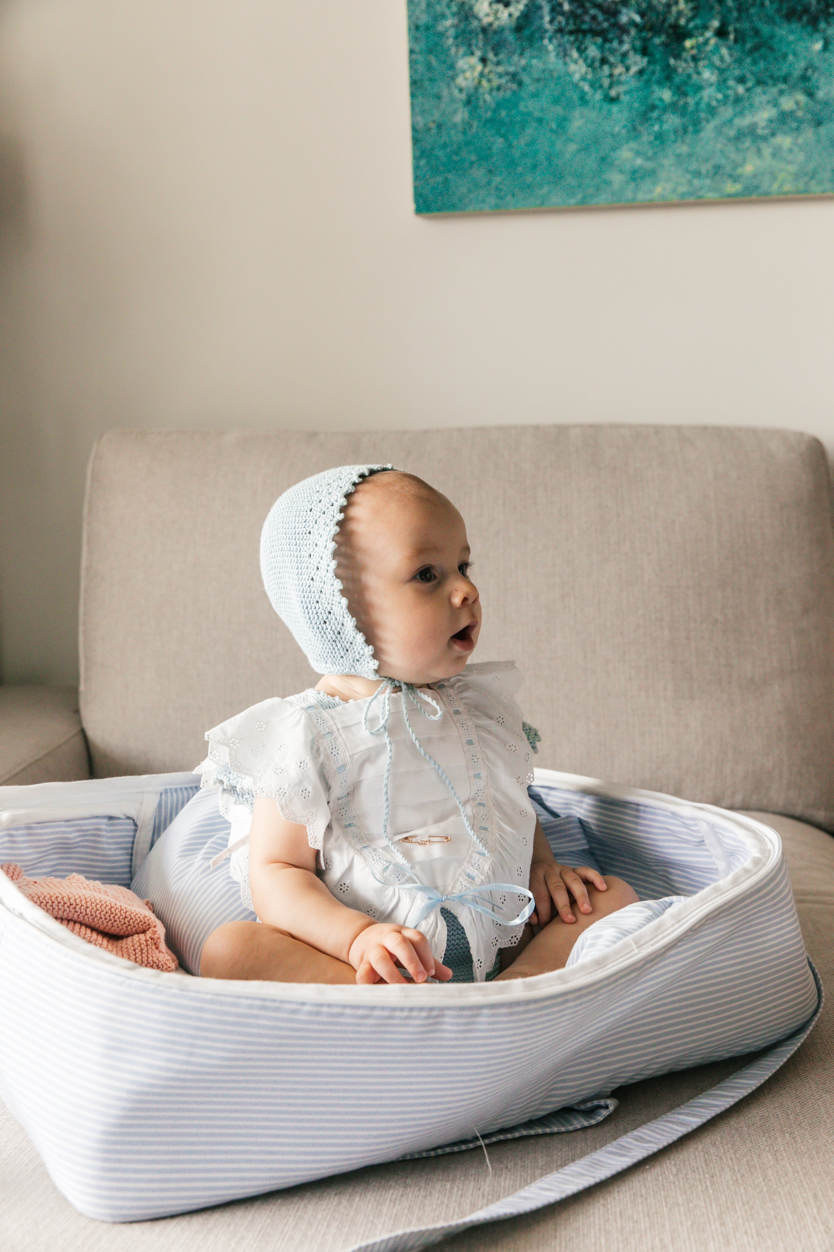 Sac de maternité en piqué à rayures bleu clair