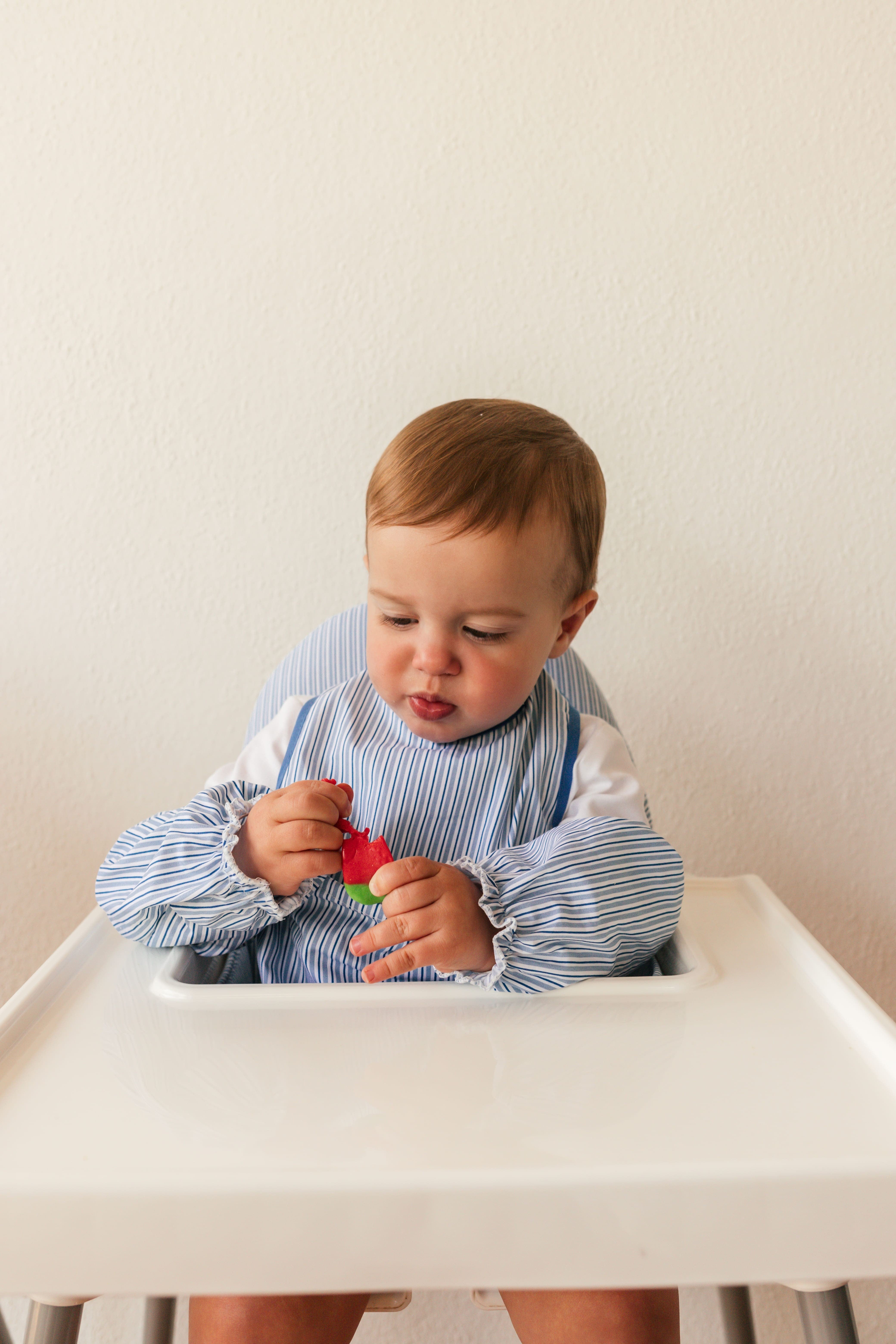 Bib with Pocket Double Stripe Blue