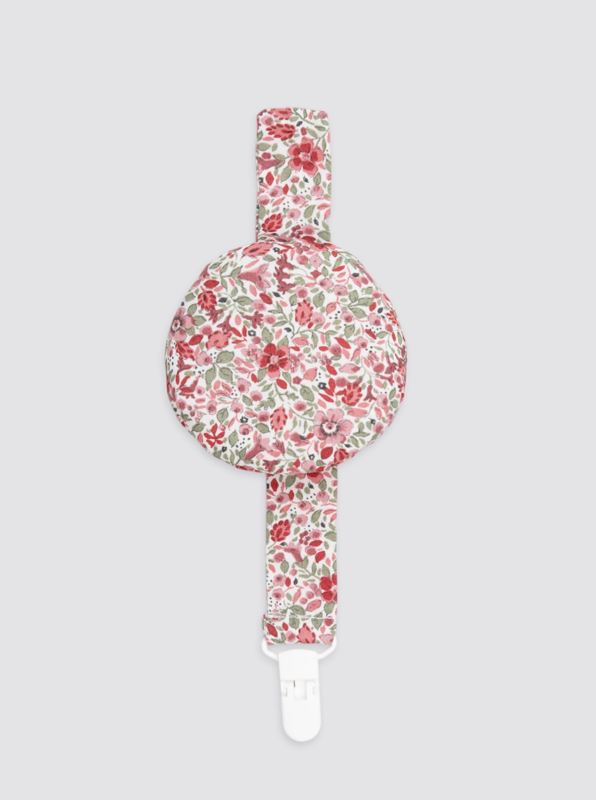 Pacifier Clip with Pocket, Red Bibi Flower