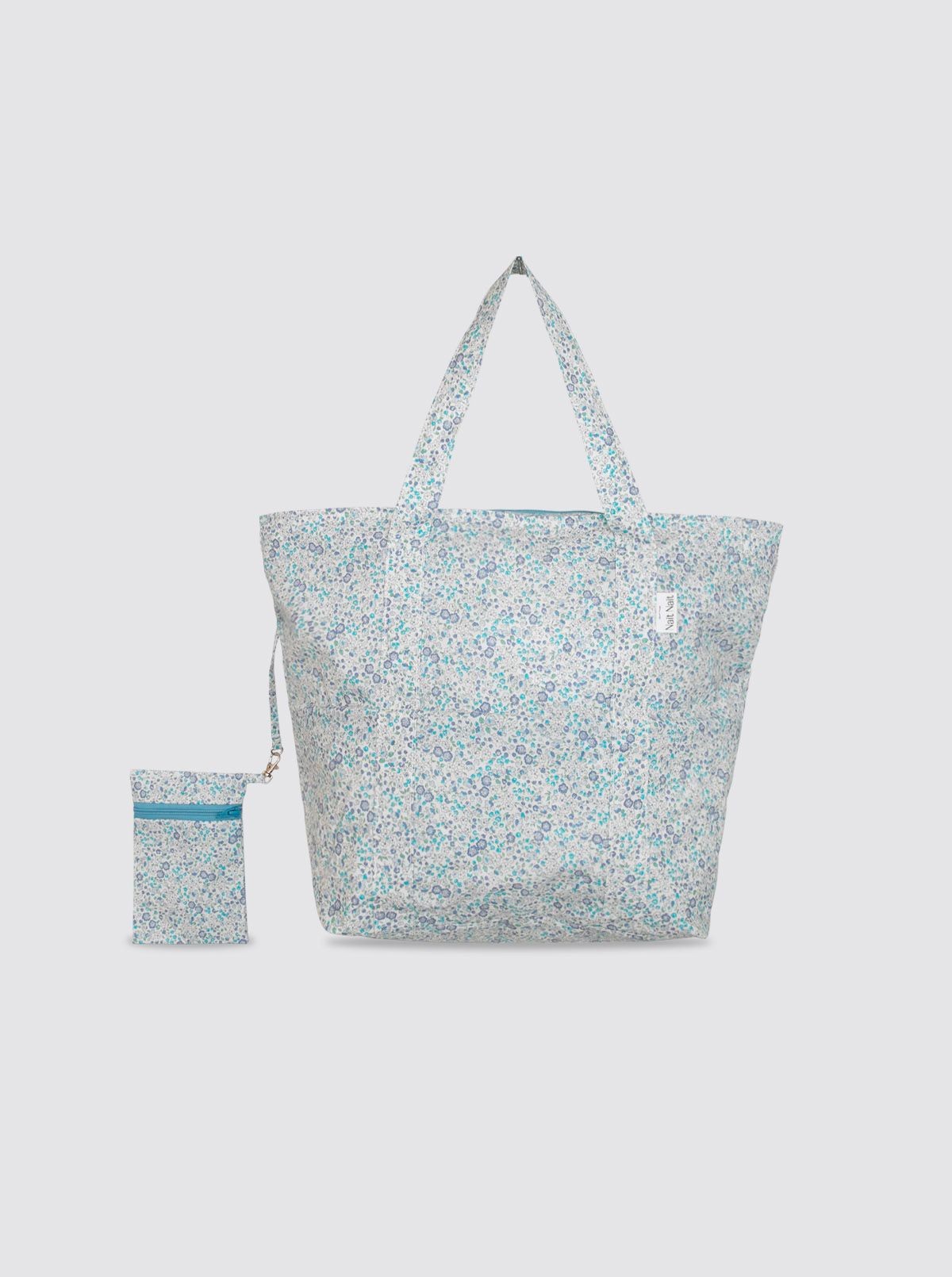 Large Beach Bag with Flowers, Catalina Light Blue 