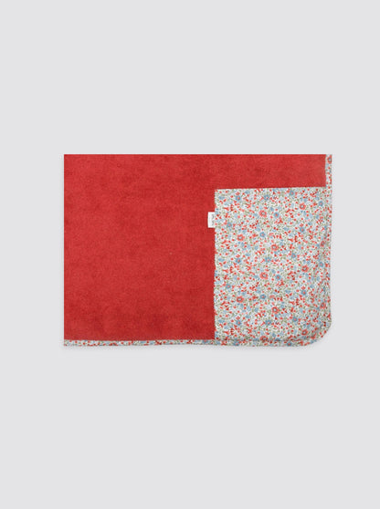 Large Beach Towel with Pocket, Floral Design, Nice Red