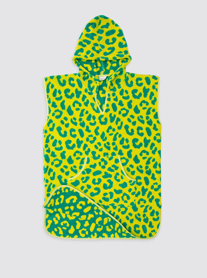 Poncho de plage jaune à imprimé animal avec poche