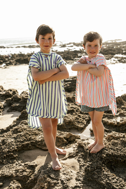 Poncho de plage à rayures vert fluo