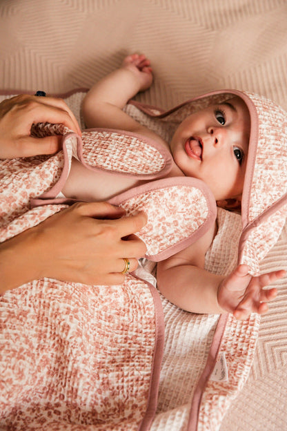 Lightweight Baby Bath Towel with Pink Flowers