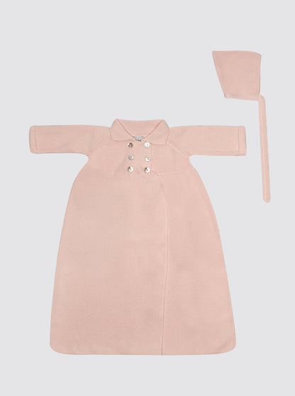 Abrigo Saco Algodón + Gorro Rosa Bebé