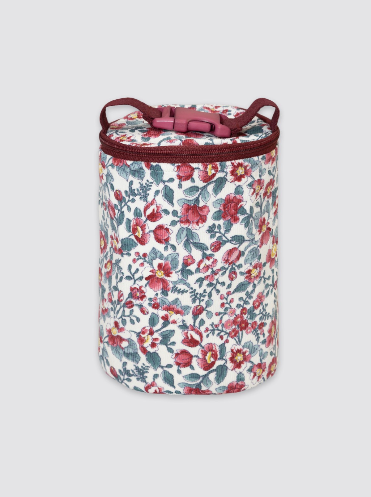 Sac isotherme en velours côtelé bordeaux à motif floral