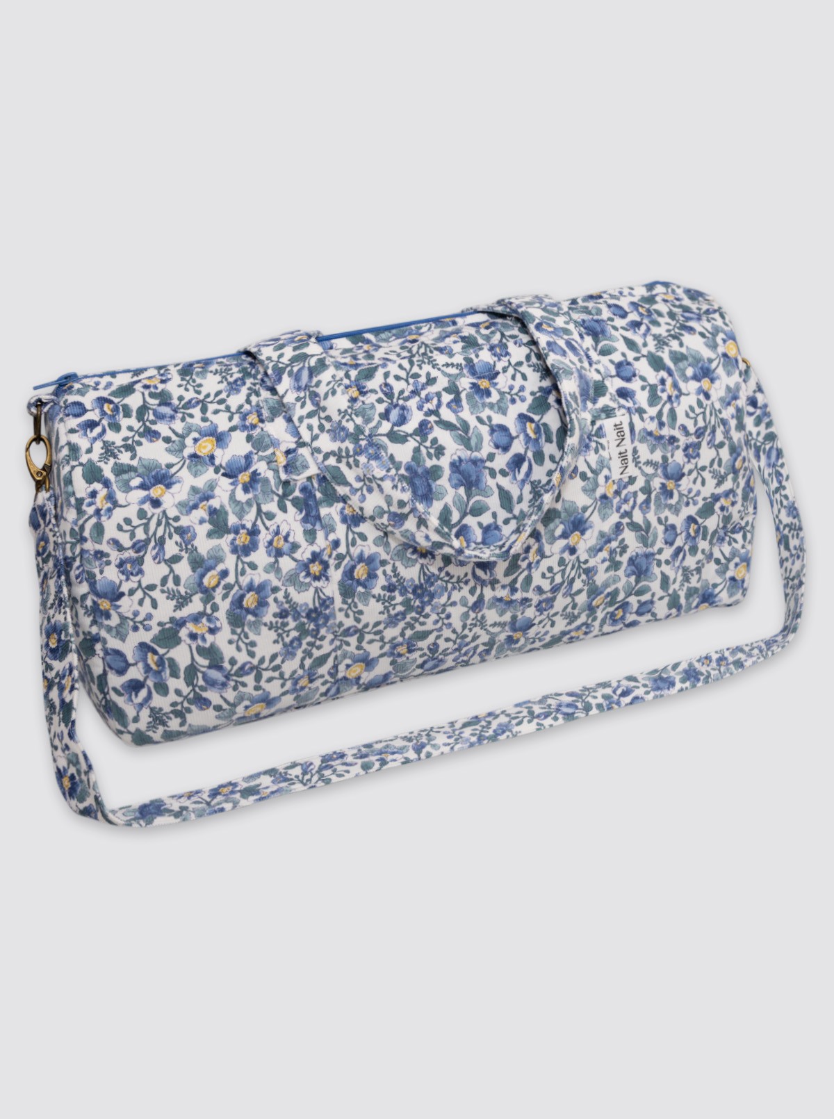 Sac de sport en velours côtelé bleu à fleurs