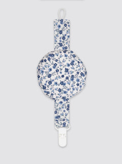 Pacifier Clip with Pocket, Flower, Blue Corduroy