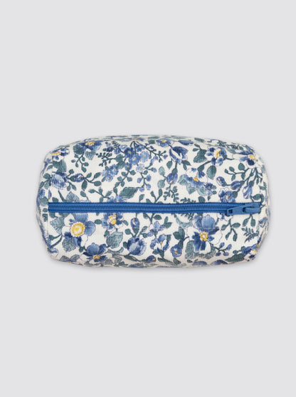 Trousse de toilette en velours côtelé bleu à motif floral