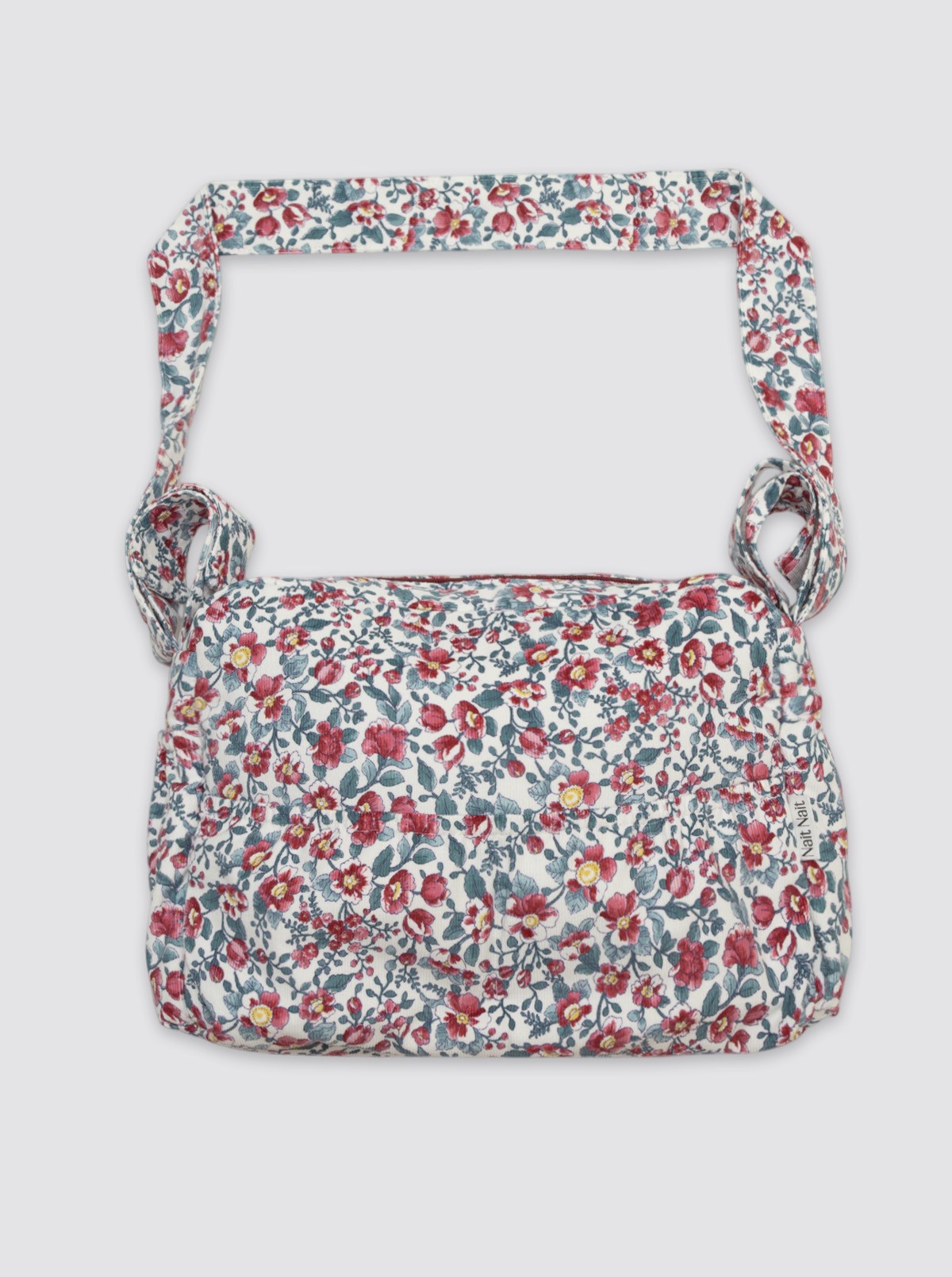 Grand sac à roulettes à motif floral en velours côtelé bordeaux