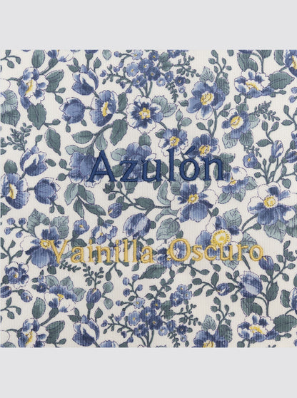 Trousse de toilette en velours côtelé bleu à motif floral