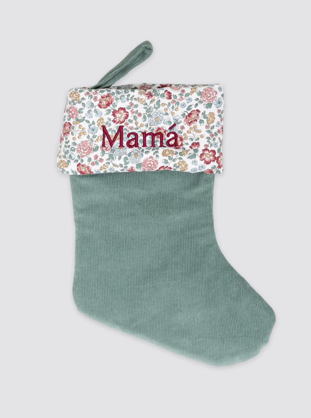 Calcetín Pequeño Navidad Pana verde y Nina Burdeos