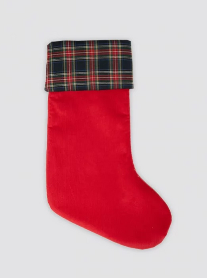 Red Corduroy and Tartan Christmas Stocking