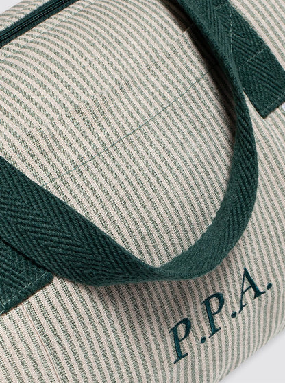 Sac de sport rustique en lin à rayures vertes