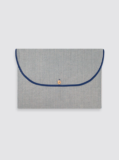 Large Rustic Linen Striped Navy Garment Bag