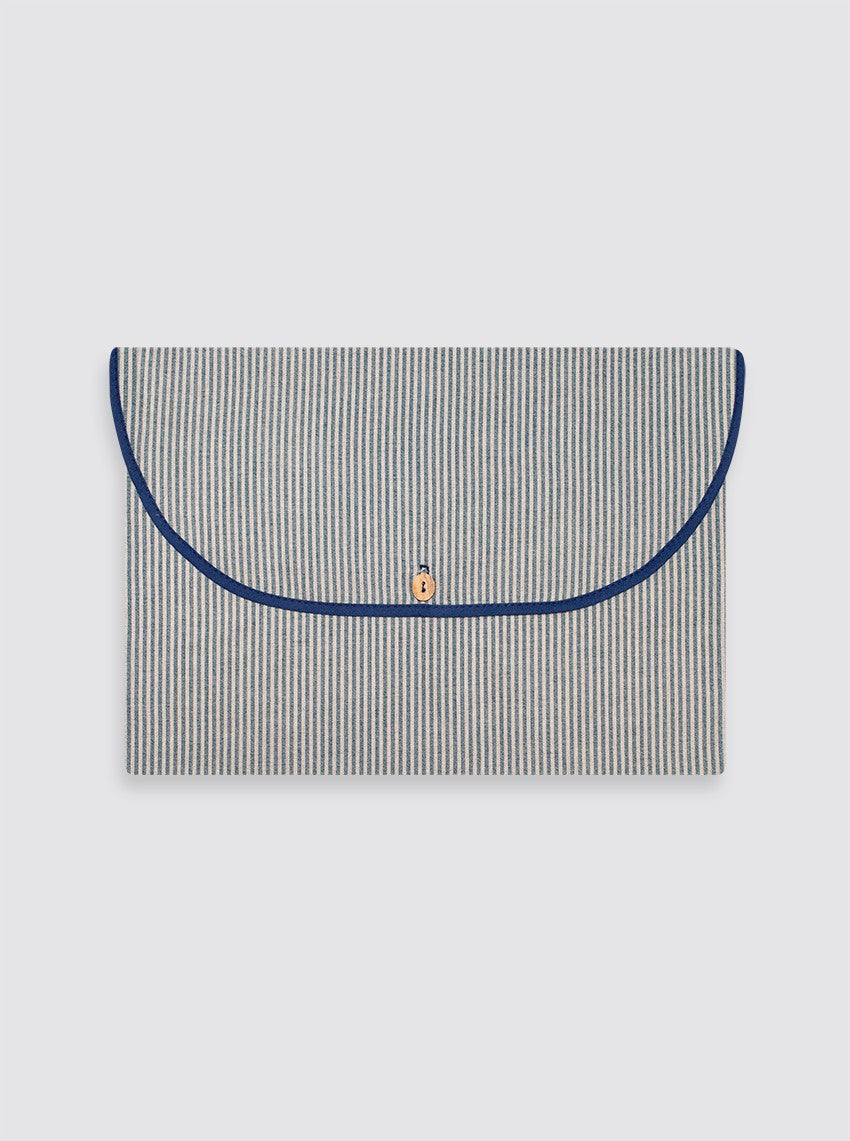 Grand sac à vêtements rustique en lin rayé bleu marine