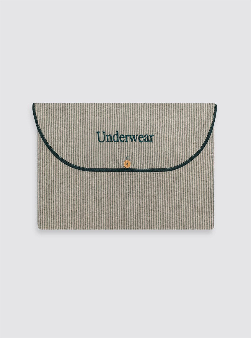 Grand sac à vêtements rustique en lin à rayures vertes