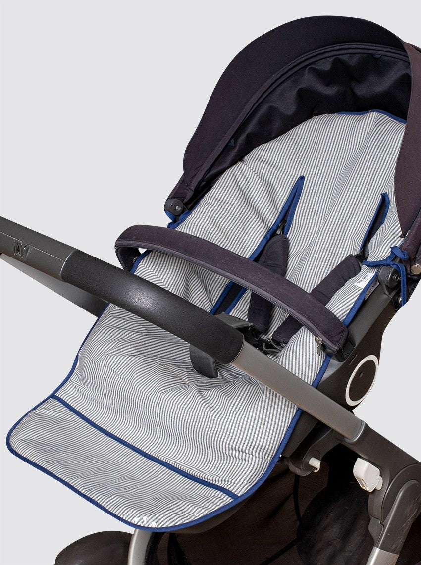 Housse de chaise d'été universelle à rayures rustiques en lin bleu marine