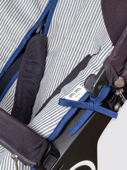 Housse de chaise d'été universelle à rayures rustiques en lin bleu marine