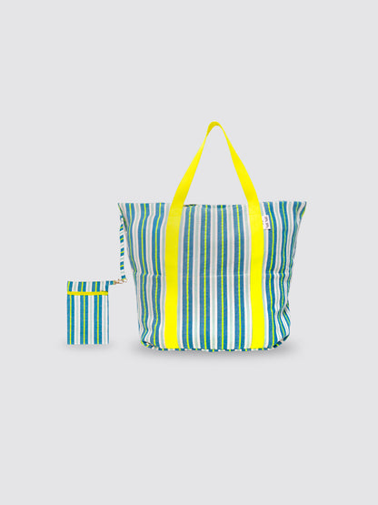 Bolsa de Playa Pequeña Rayas Flúor Amarillo